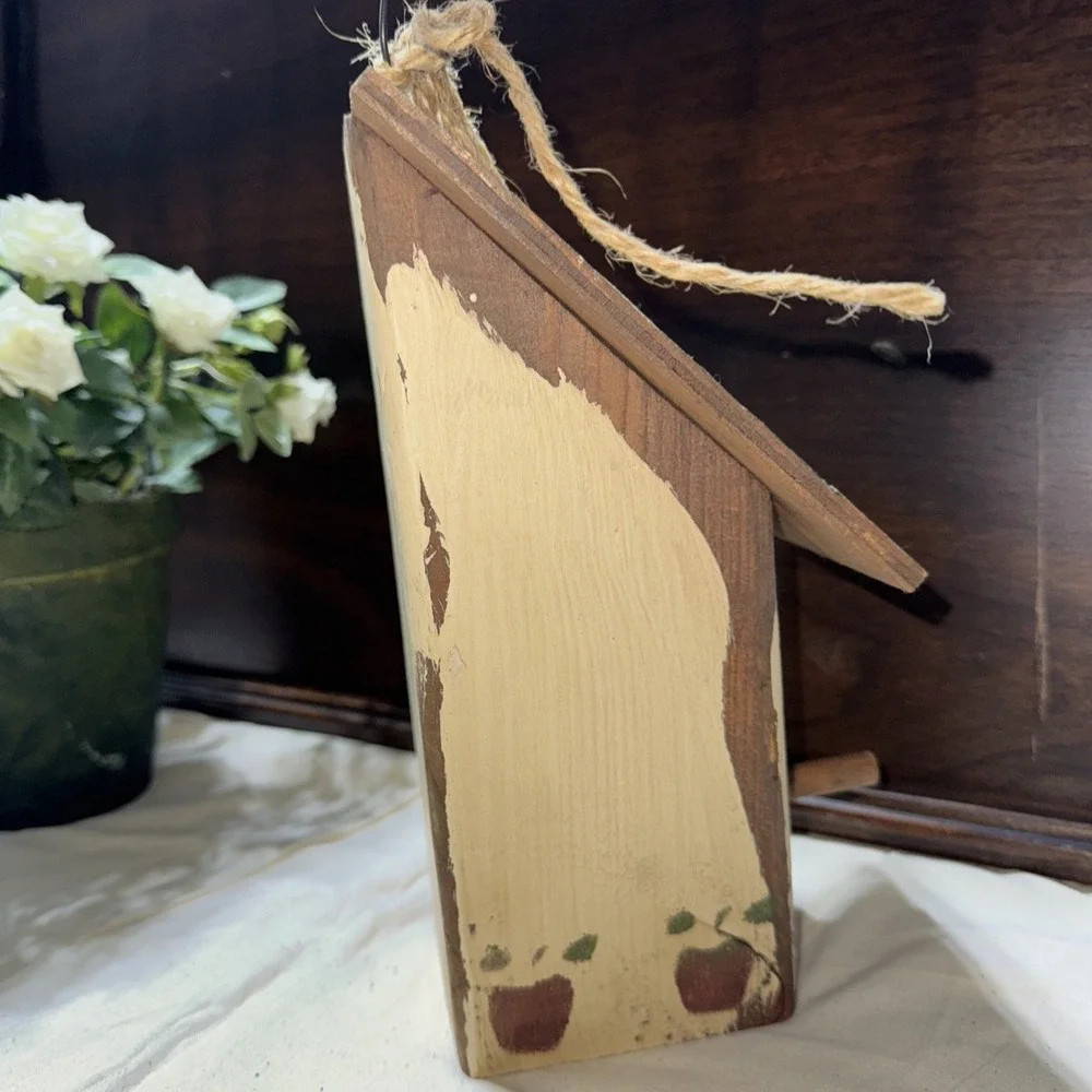 Decorative Wooden Bird House Green Color Features Squares Colors, Apple On Top‎